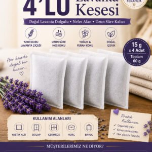 Lavanta Kesesi 4’lü Set (4 x 15 g) - Dolap Kokusu, Çekmece Kokusu, Hurç ve Bavul İçin Doğal Lavanta Kesesi Uyku Stress