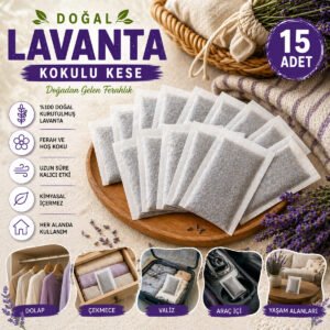 15 Adet Dolu Lavanta Kesesi - Dolap Çekmece Küçük Alanlar İçin Doğal Ekonomik Koku Poşetleri Toplam 60 gr Lavanta içerir