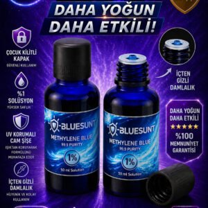 2 Şişe Metilen Mavisi 99.9 Saflık - 50 ml Sağlıklı Cam Şişede %1 lik Solusyon